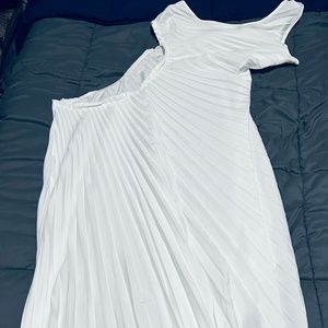 Brand new white pleated cold shoulder dress
